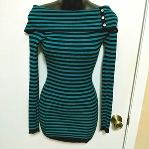 NWOT Off the shoulder emerald black stripe sweater